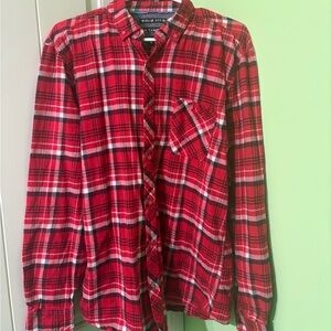 Raw Yarn Industries red plaid Lumberjack slim fit flannel button up shirt L
